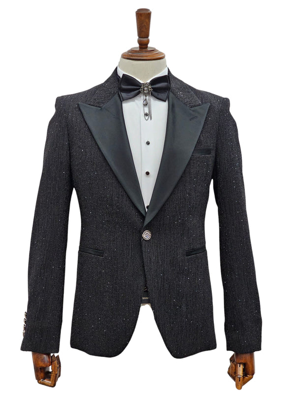 Effetti 1 Button Peak Lapel Glitter Tuxedo EF1PX-1592 BLACK