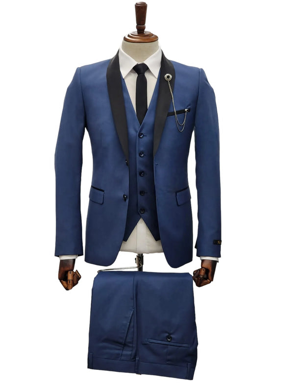 Fabio Fabrinni 2 Button Slate Blue Shawl Lapel 3 Piece Slim Suit FF2SSX+V-1230 SB