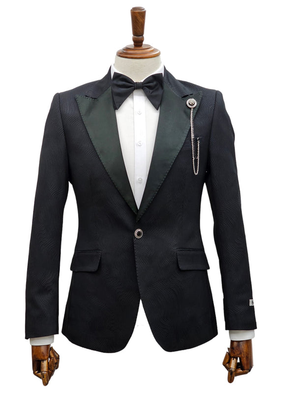 Giovanni Testi 1 Button Peak Satin Lapel Suit GT1PX-D566 Black
