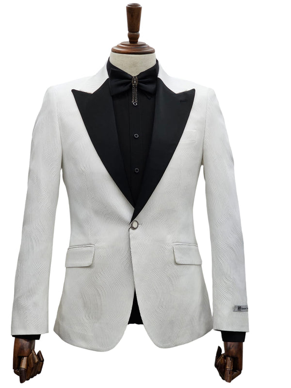 Giovanni Testi 1 Button Peak Satin Lapel Suit GT1PX-D566 White-Blk