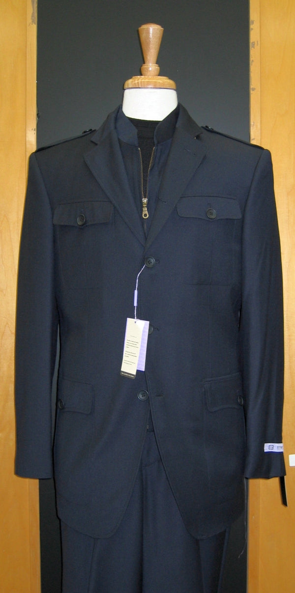 Effetti Semi Casual Wool Blend Patch Pocket Navy Flat Front Suit