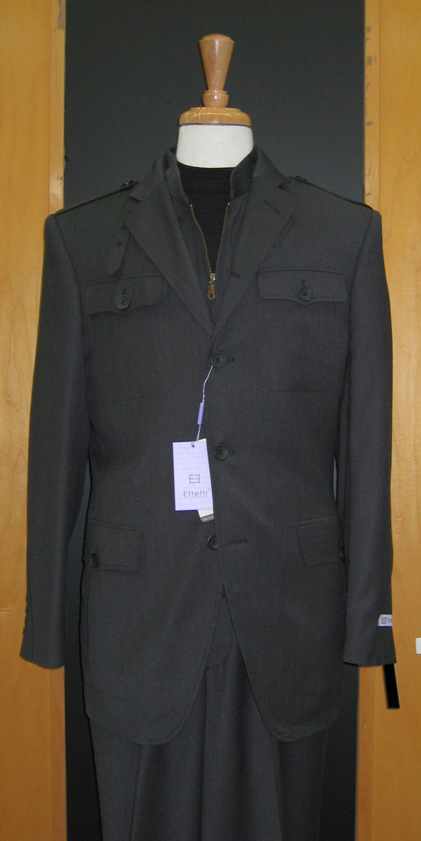 Effetti Semi Casual Wool Blend Patch Pocket Charcoal Grey Flat Front Suit