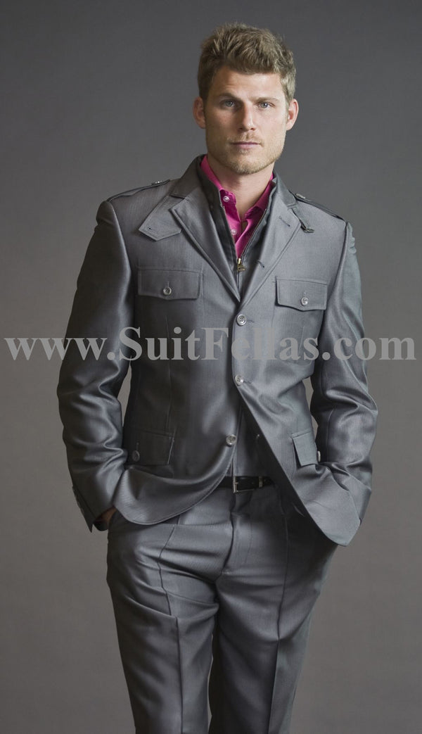 Giovanni Testi Grey Semi Casual Suit with Patch Pockets