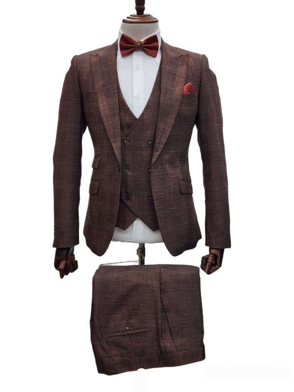 Giovanni Testi 1 Button 3pc Peak Lapel Slim Fit Suit GT1P+V-0223 HONEY/PLAID