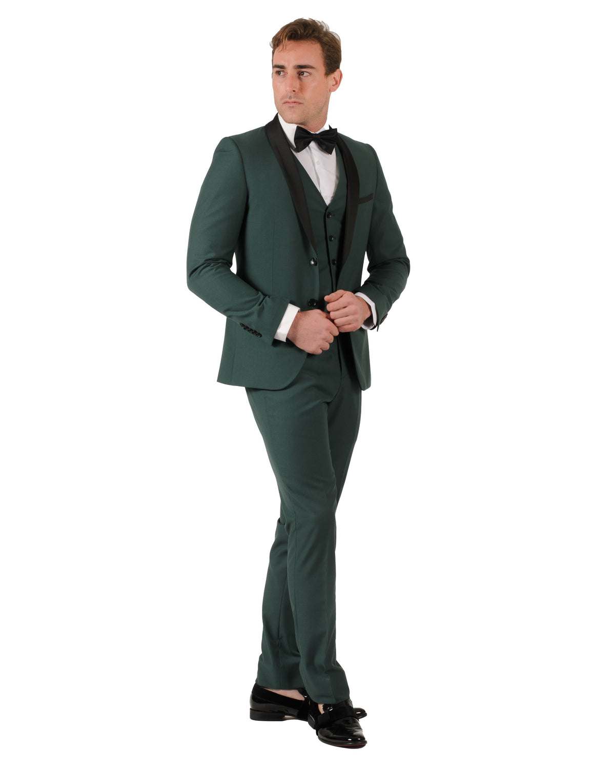 Fabio Fabrinni 2 Button Forest Green Shawl Lapel 3 Piece Slim Suit FF2SSX+V-1230 FG