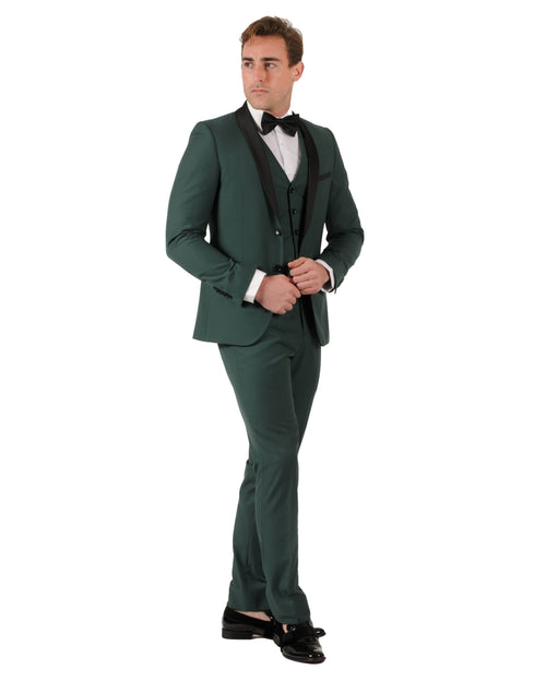 Fabio Fabrinni 2 Button Forest Green Shawl Lapel 3 Piece Slim Suit FF2SSX+V-1230 FG