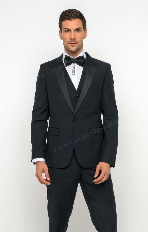 1 Button Peak Lapel Slim Fit Black Tuxedo FF1PX+V-1230