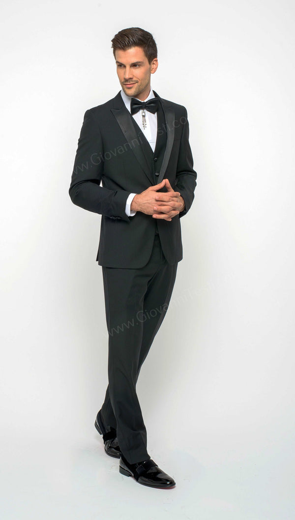 1 Button Peak Lapel Slim Fit Black Tuxedo FF1PX+V-1230