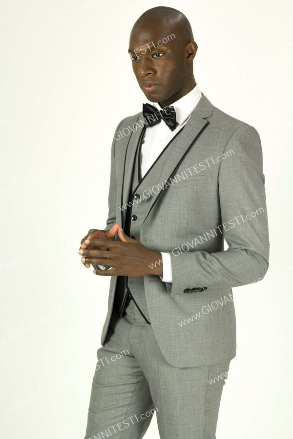 Fabio Fabrinni 2 Button 3 Piece Grey Slim Fit Suit with Taping FF2NAV-1230 L. GREY