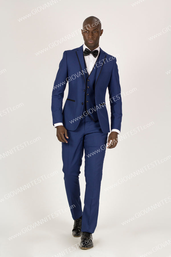 Fabio Fabrini 2 Button 3 Piece Blue Slim Fit Suit with Taping FF2NAV-1230 BLUE