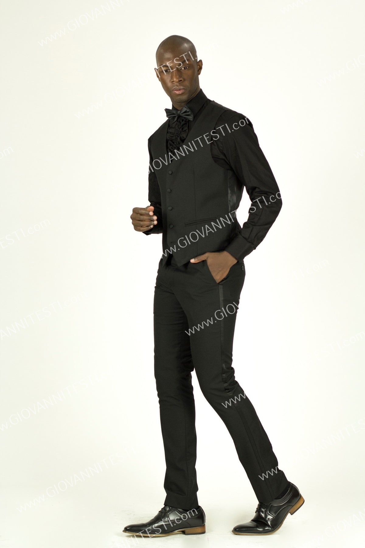 Giovanni Testi Slim Fit Black TUXEDO VEST