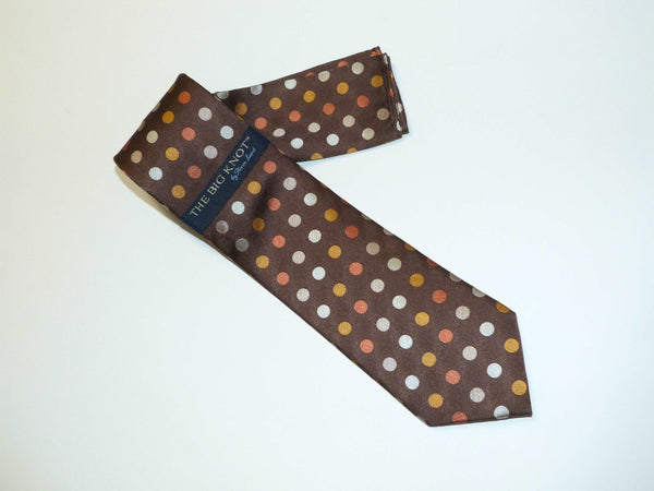Steven Land Big Knot Silk Brown Polka Dot Tie with Hanky Set