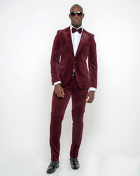 Giovanni Testi 1 Button Stretch Velvet Slim Fit Suit with Peak Lapel GT1P-1925 Burgundy