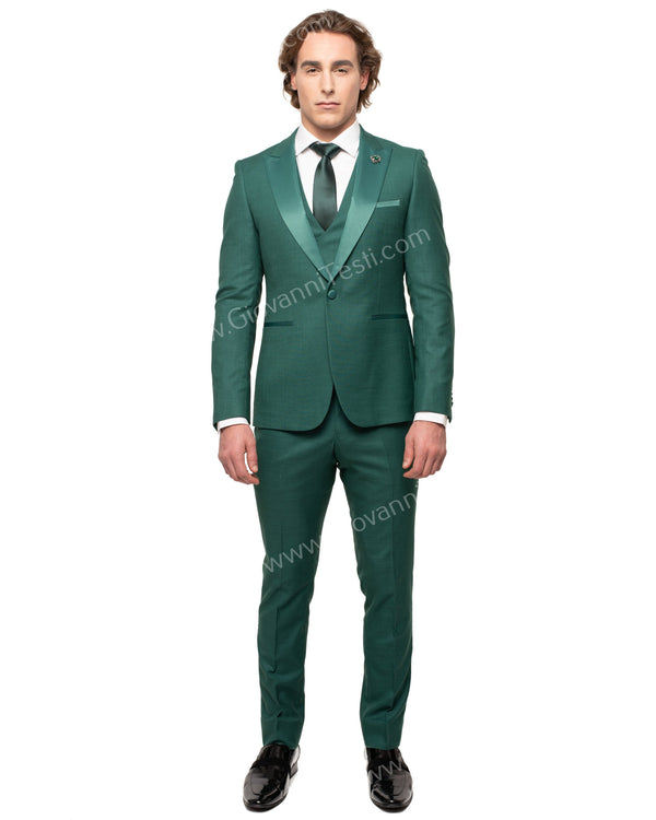 Giovanni Testi 1 Button Peak Lapel Forest Green Tuxedo GT1PA+V-1501