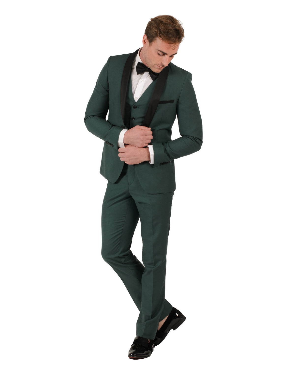 Fabio Fabrinni 2 Button Forest Green Shawl Lapel 3 Piece Slim Suit FF2SSX+V-1230 FG