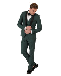 Fabio Fabrinni 2 Button Forest Green Shawl Lapel 3 Piece Slim Suit FF2SSX+V-1230 FG