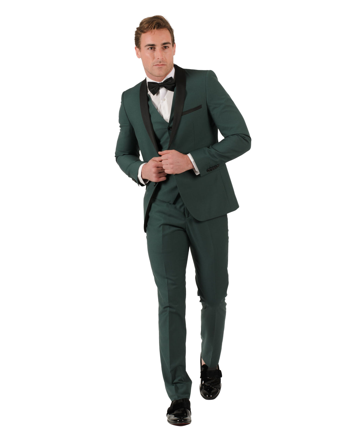 Fabio Fabrinni 2 Button Forest Green Shawl Lapel 3 Piece Slim Suit FF2SSX+V-1230 FG