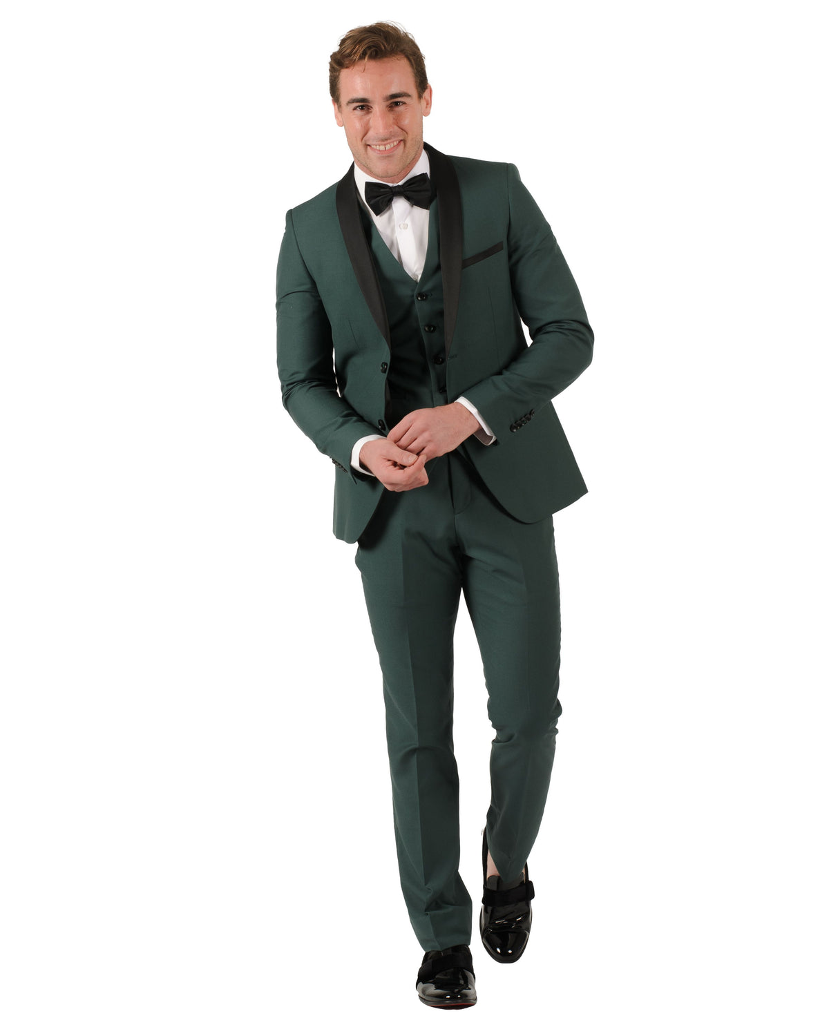 Fabio Fabrinni 2 Button Forest Green Shawl Lapel 3 Piece Slim Suit FF2SSX+V-1230 FG