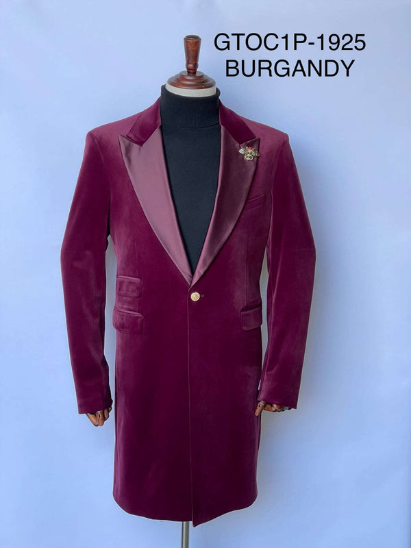 Giovanni Testi 1 Buttin Stretch Velvet Overcoat GTOC1P-1925 BURGUNDY