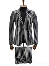 Giovanni Testi Traveler 1 Button Slim Fit Stretch Suit GTRVL1P-D04 BLK/WHITE