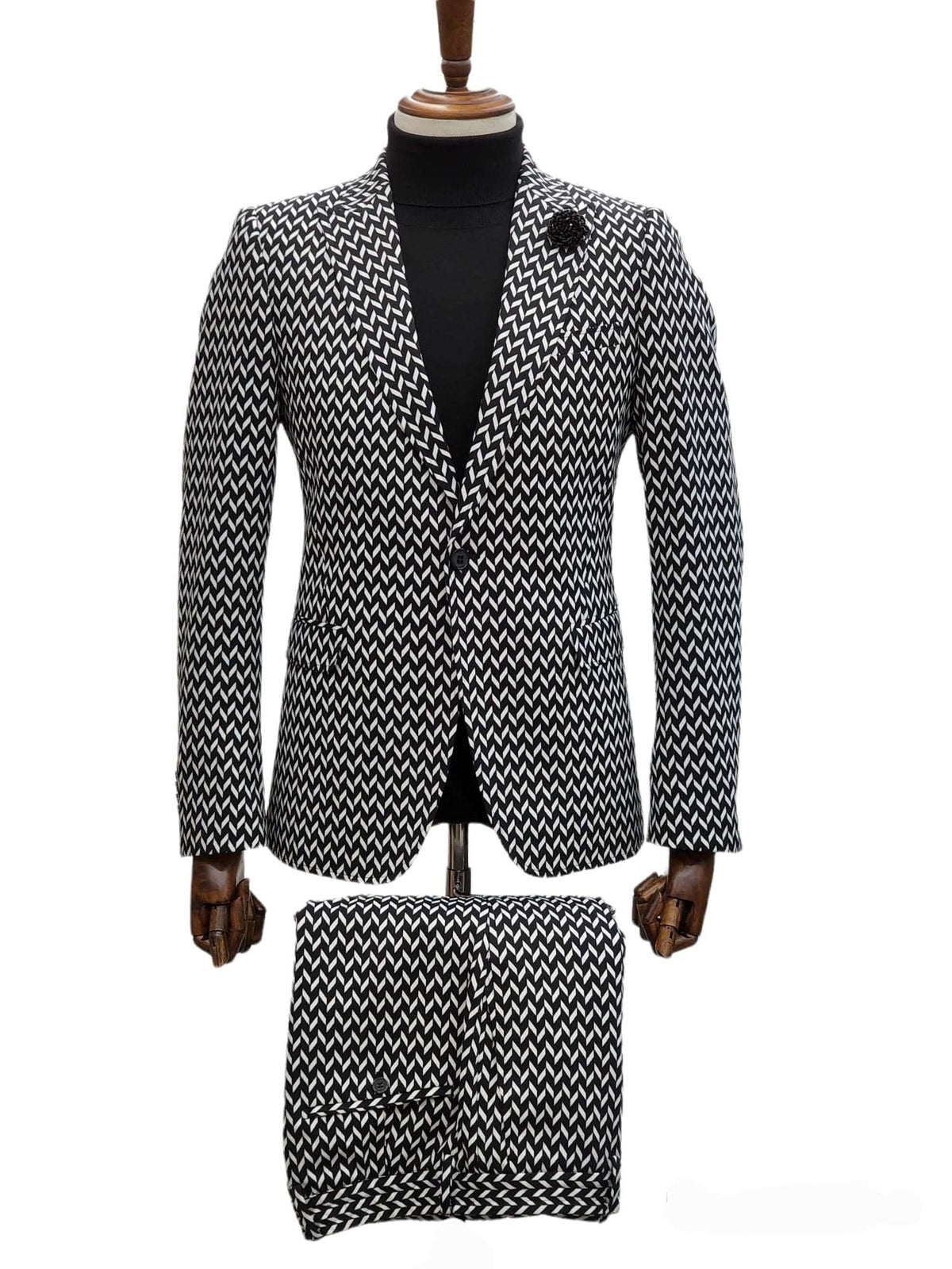 Giovanni Testi Traveler 1 Button Slim Fit Stretch Suit GTRVL1P-D04 BLK/WHITE