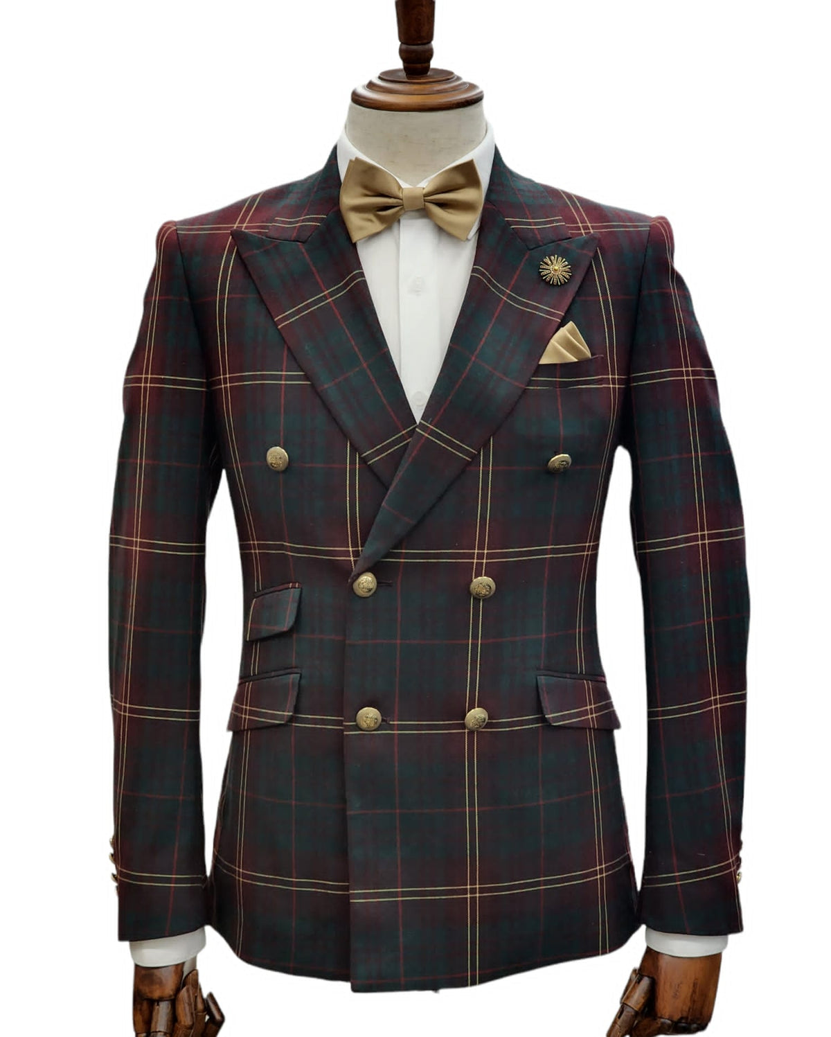 Giovanni Testi Slim Fit Double Breasted Suit GT6DB-5175 GRN/RED/PLAID