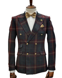 Giovanni Testi Slim Fit Double Breasted Suit GT6DB-5175 GRN/RED/PLAID