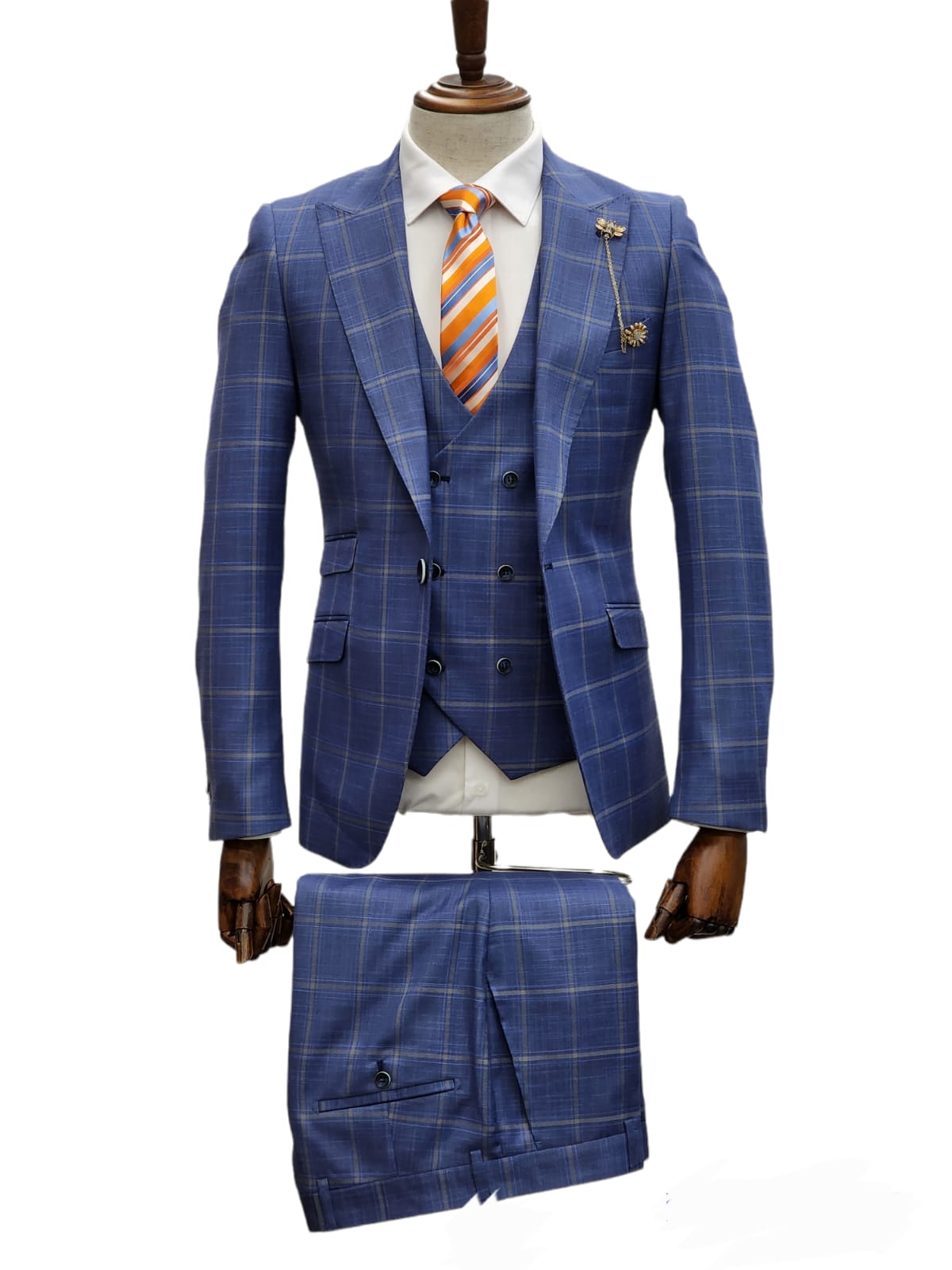 Giovanni Testi 1 Button 3Pc slim fit Suit GT1P+V-4702 BLUE/CREAM/PLAID