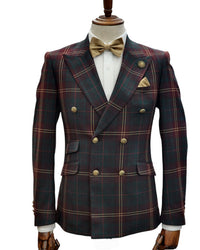 Giovanni Testi Slim Fit Double Breasted Suit GT6DB-5175 GRN/RED/PLAID