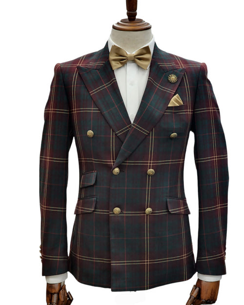 Giovanni Testi Slim Fit Double Breasted Suit GT6DB-5175 GRN/RED/PLAID