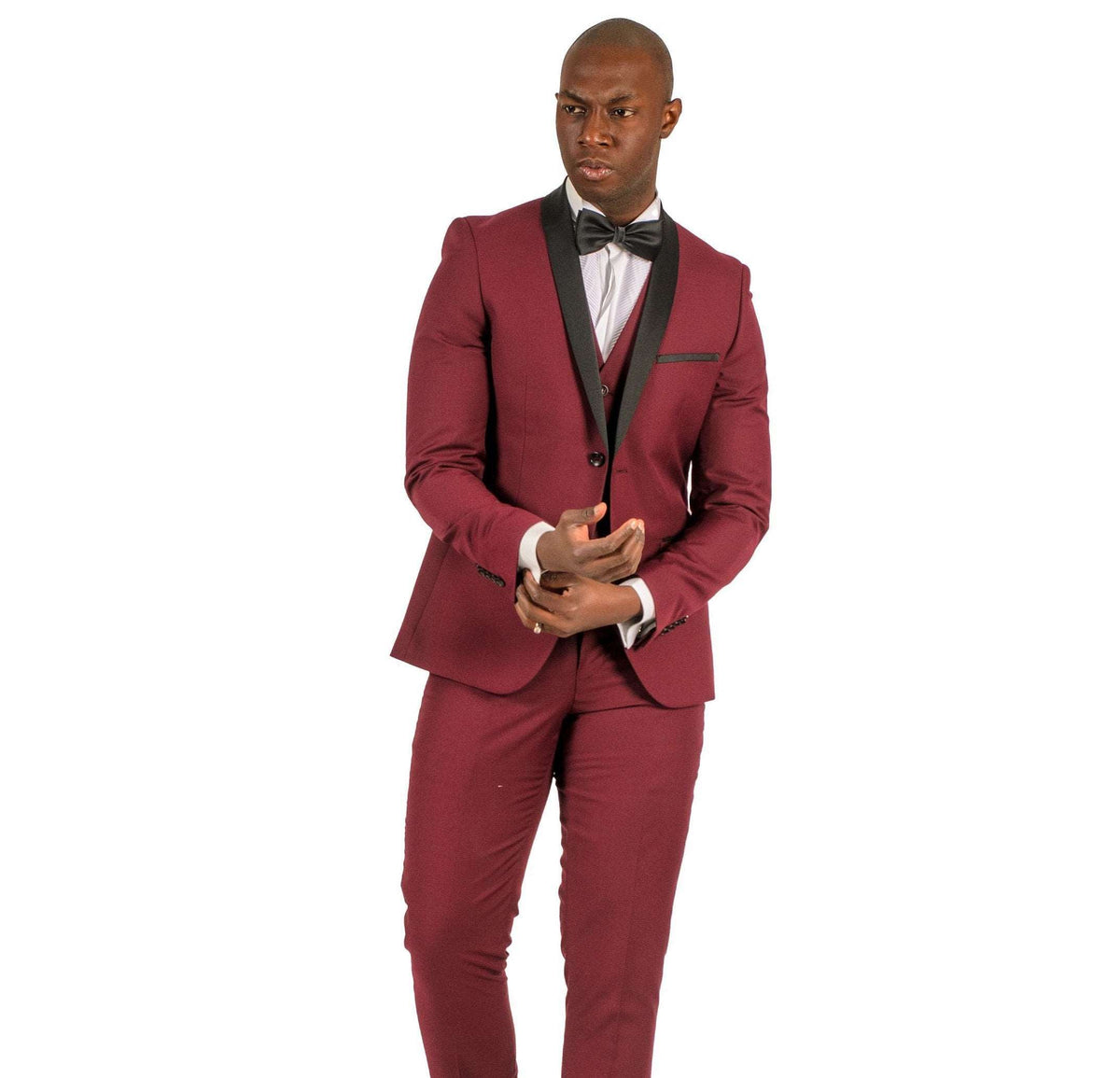 Fabio Fabrinni 2 Button Burgundy Shawl Lapel 3 Piece Slim Suit FF2SSX+V-1230 BURG
