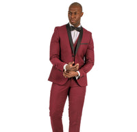 Fabio Fabrinni 2 Button Burgundy Shawl Lapel 3 Piece Slim Suit FF2SSX+V-1230 BURG
