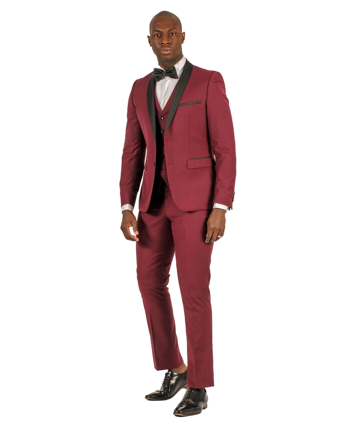Fabio Fabrinni 2 Button Burgundy Shawl Lapel 3 Piece Slim Suit FF2SSX+V-1230 BURG