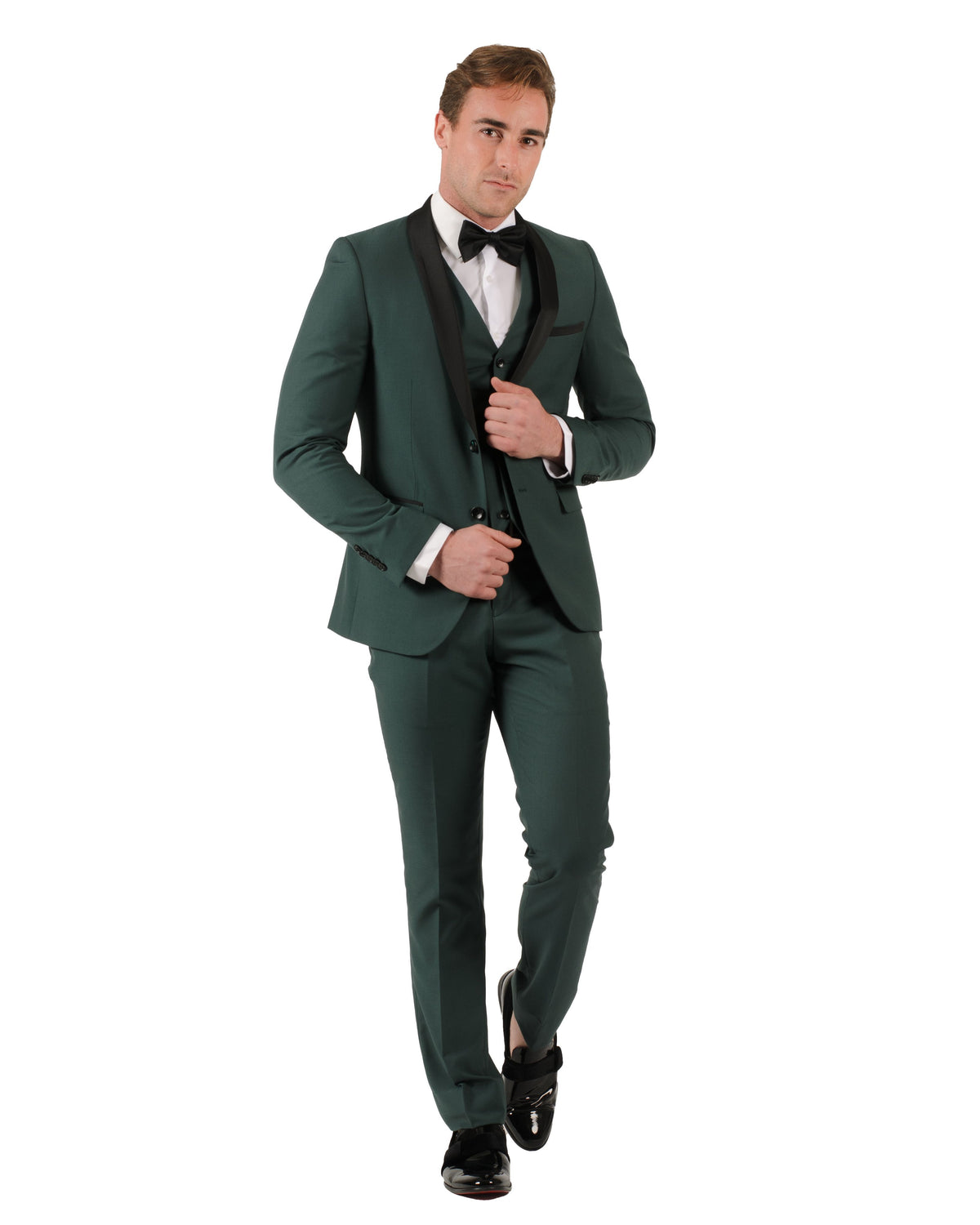 Fabio Fabrinni 2 Button Forest Green Shawl Lapel 3 Piece Slim Suit FF2SSX+V-1230 FG