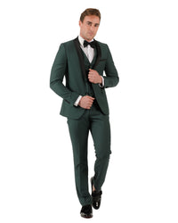 Fabio Fabrinni 2 Button Forest Green Shawl Lapel 3 Piece Slim Suit FF2SSX+V-1230 FG