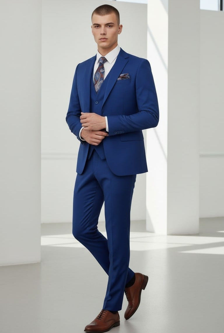 Fabio Fabrinni 2 Button 3 Piece Slim Fit Suit FF2S+V-4030 Royal Blue