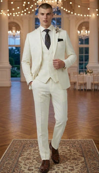 2 Button Notch Lapel Ivory Slim Fit Suit FF2+V-4030S