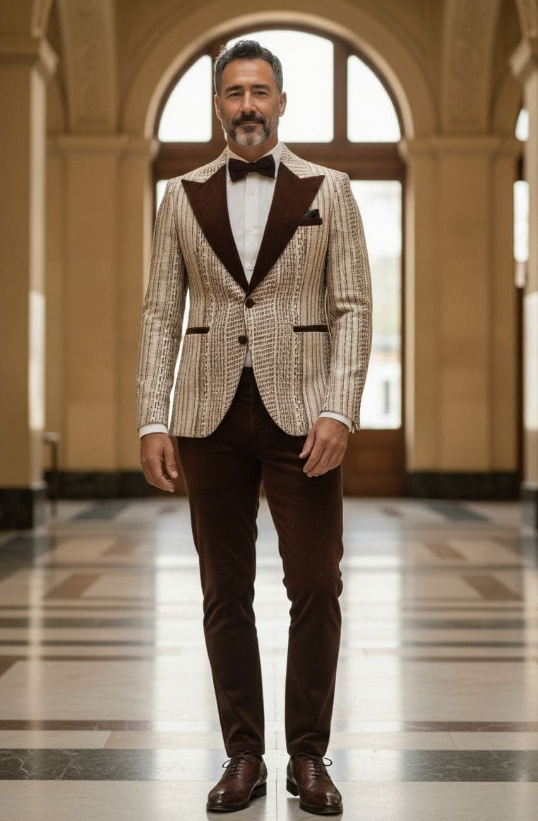 Giovanni Testi 1 Button Peak lapel Slim Fit Suit EF1PX-2731 BROWN