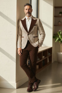 Giovanni Testi 1 Button Peak lapel Slim Fit Suit EF1PX-2731 BROWN