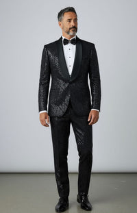 Giovanni Testi 1 Button Shawl Lapel Sequin Overlay Tuxedo EF1SX-4040 BLACK
