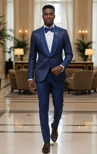 Giovanni Testi 1 Button Shawl Lapel Slim Fit Tuxedo EF1SX-8796 NAVY