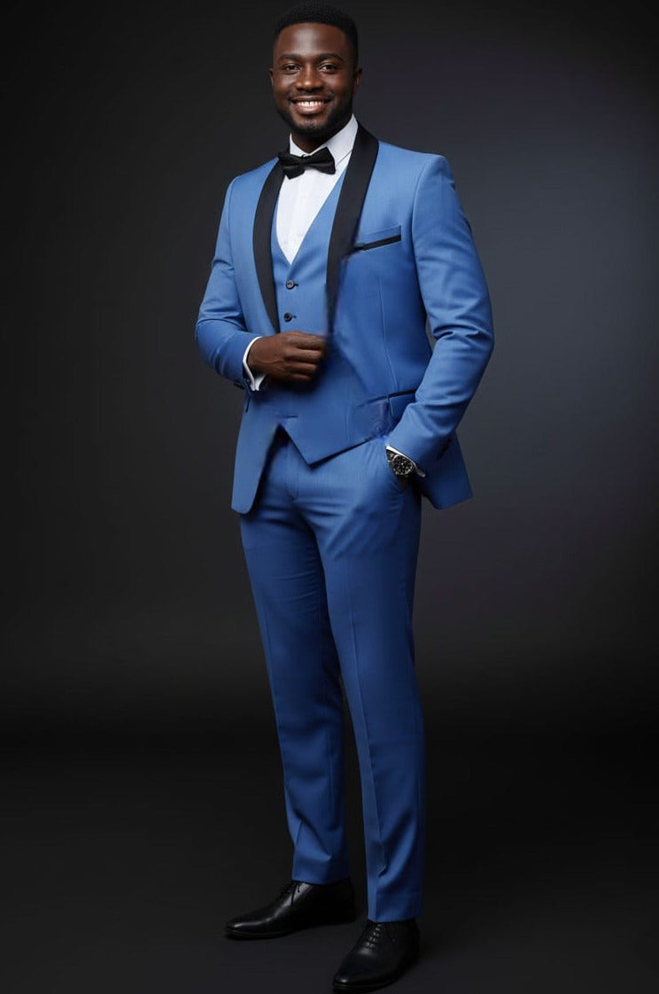 Fabio Fabrinni 2 Button Shawl Lapel 3 Piece Slim Suit FF2SSX+V-1230 L.BLUE