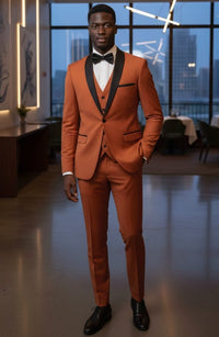 2 Button Rust Slim Fit Suit with Black Shawl Lapel FF2SSX+V-1230