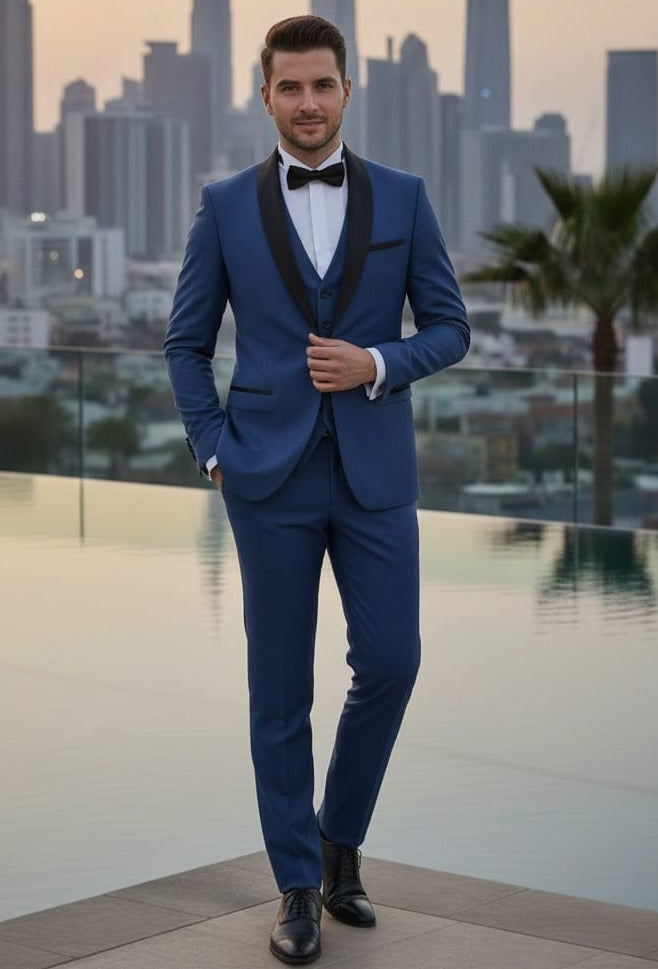 Fabio Fabrinni 2 Button Slate Blue Shawl Lapel 3 Piece Slim Suit FF2SSX+V-1230 SB