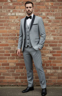 2 Button Silver Slim Fit Suit with Black Shawl Lapel FF2SSX+V-1230