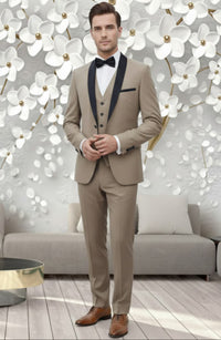 2 Button Tan Slim Fit Suit with Black Shawl Lapel FF2SSX+V-1230