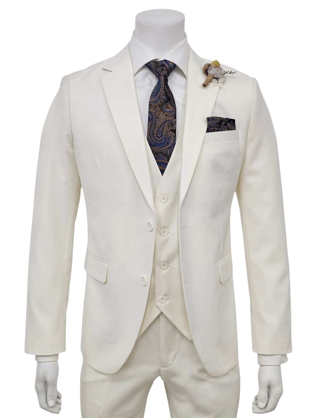 2 Button Notch Lapel Ivory Slim Fit Suit FF2+V-4030