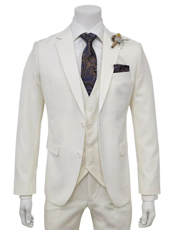 2 Button Notch Lapel Ivory Slim Fit Suit FF2+V-4030S