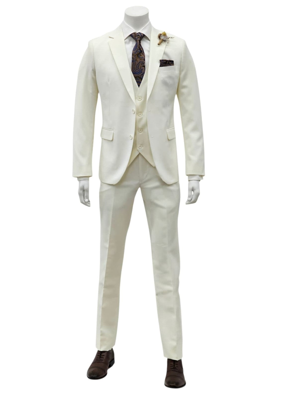 2 Button Notch Lapel Ivory Slim Fit Suit FF2+V-4030