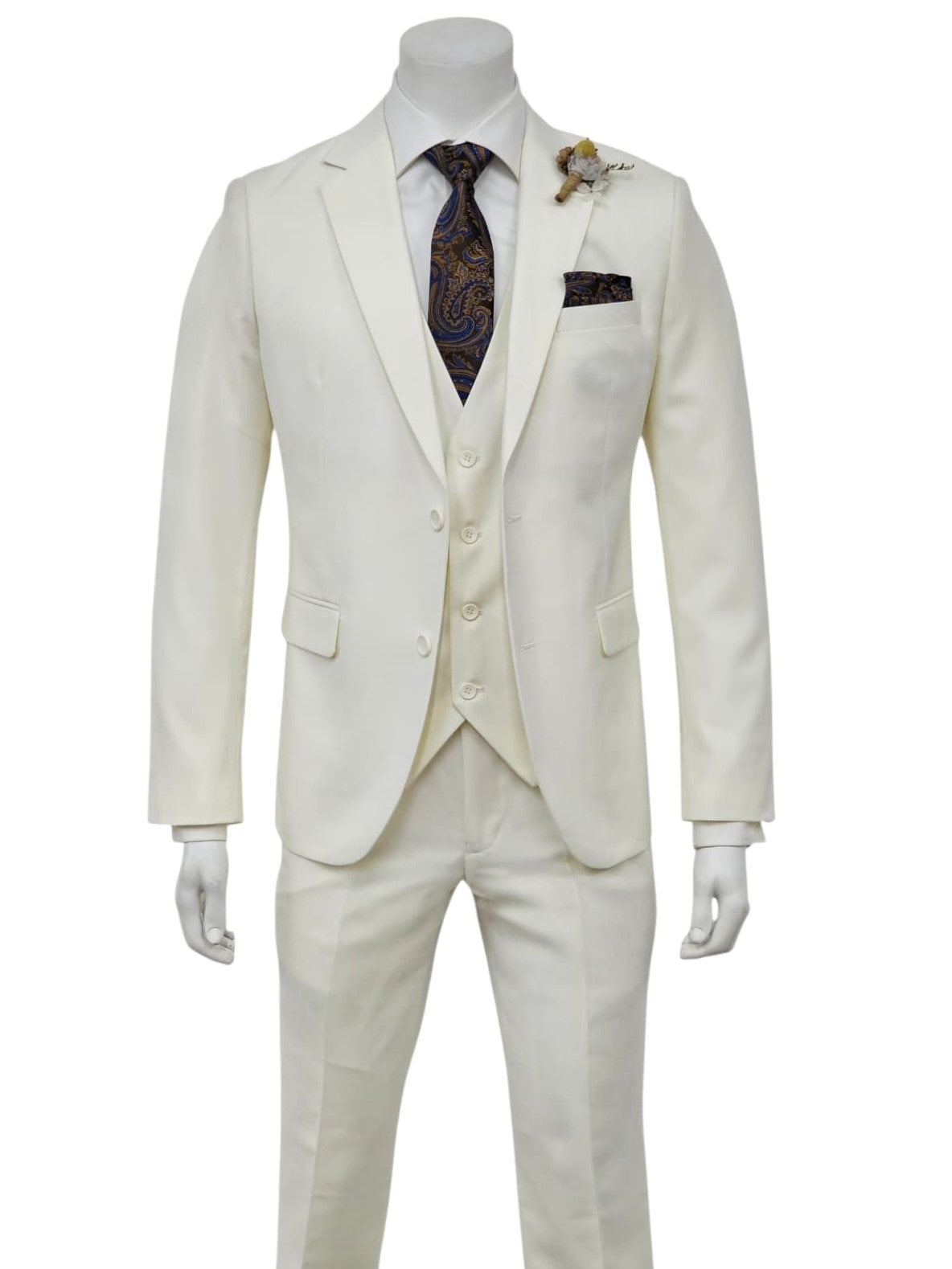 2 Button Notch Lapel Ivory Slim Fit Suit FF2+V-4030